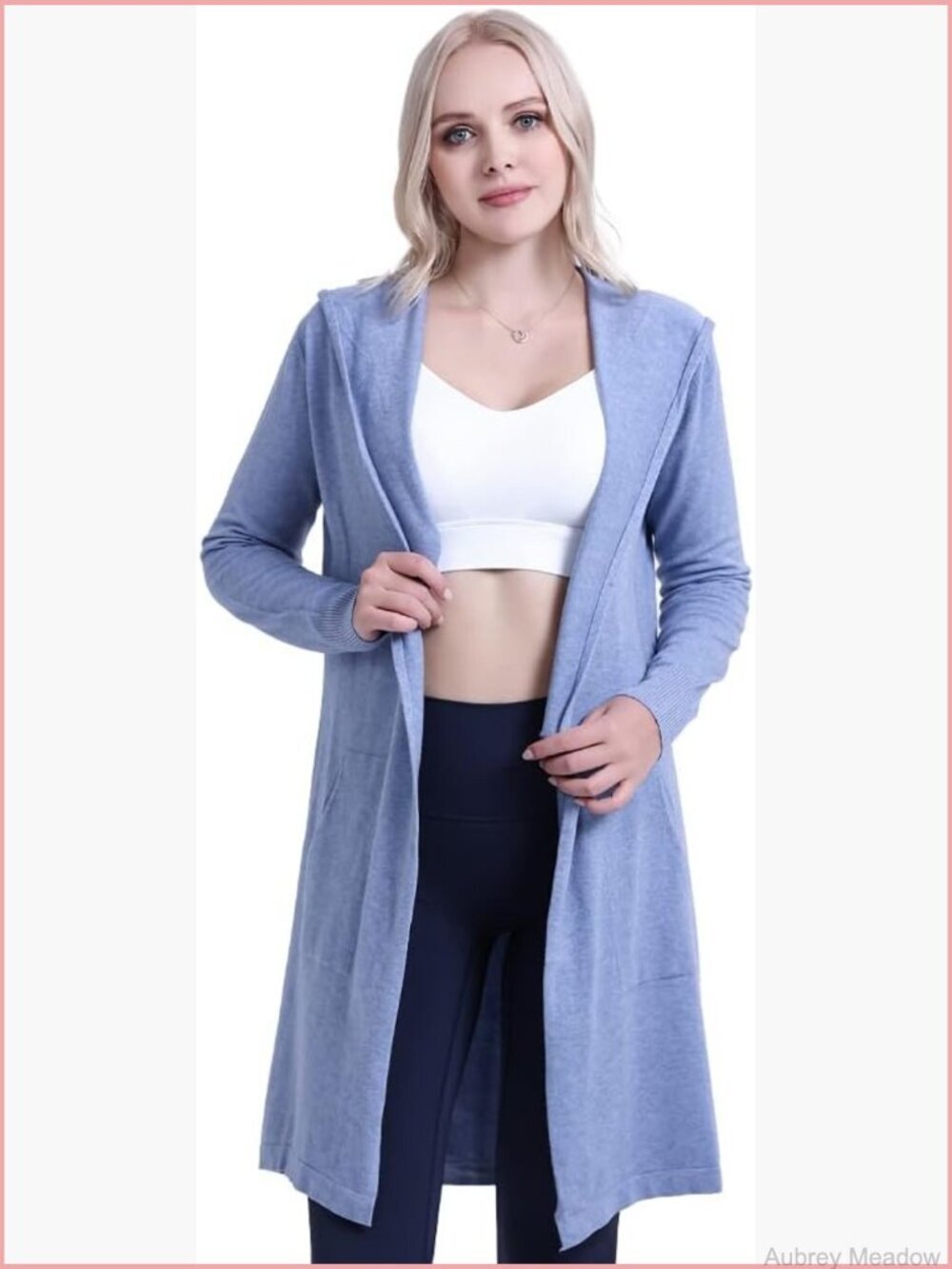 Long Hooded Cardigan Open Front Sweater with Pockets Lightweight
